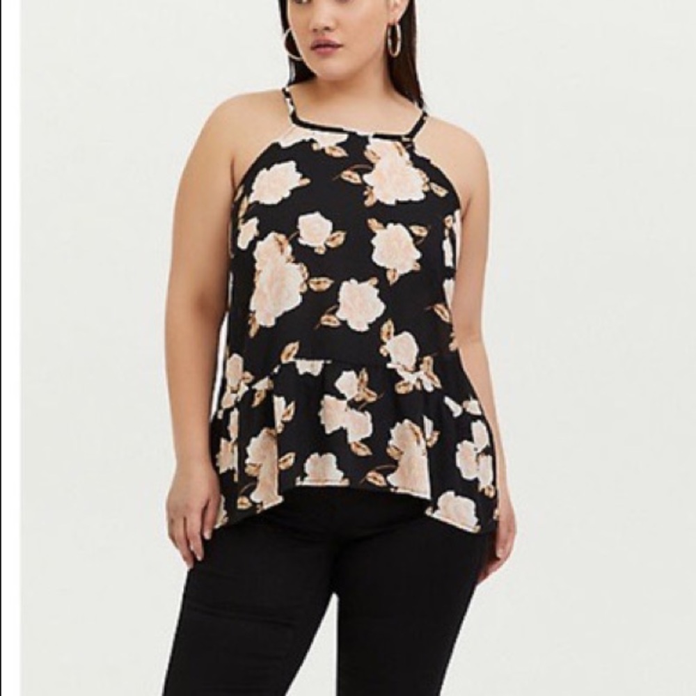 Torrid black tank with light pink roses